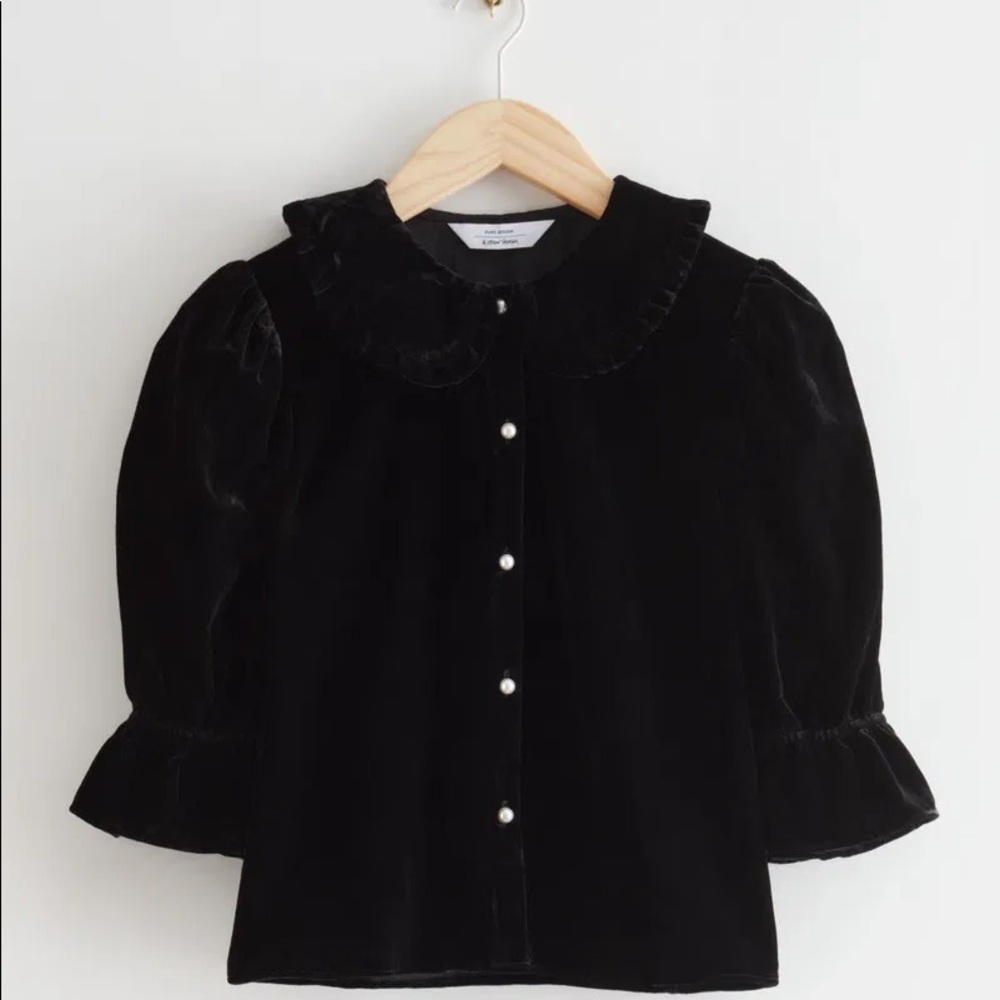 & Other Stories Velvet Blouse with Pearl Buttons and Peter Pan Collar